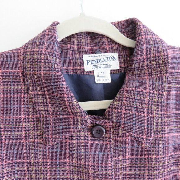 VINTAGE PENDLETON 100% Wool Plaid Blazer in Purple Academia Preppy - Size US 12 - Picture 5 of 15